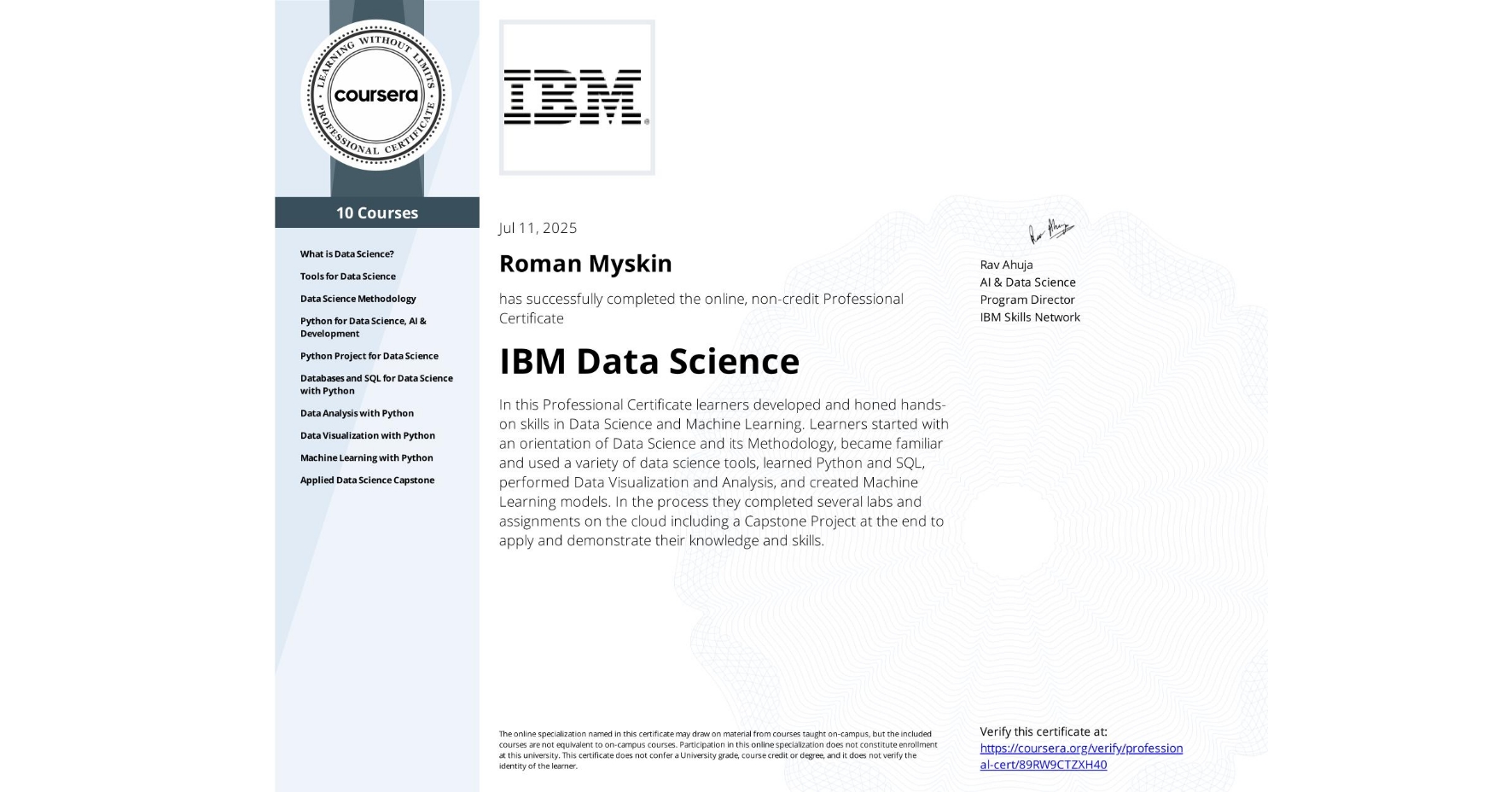IBM Data Science Certificate